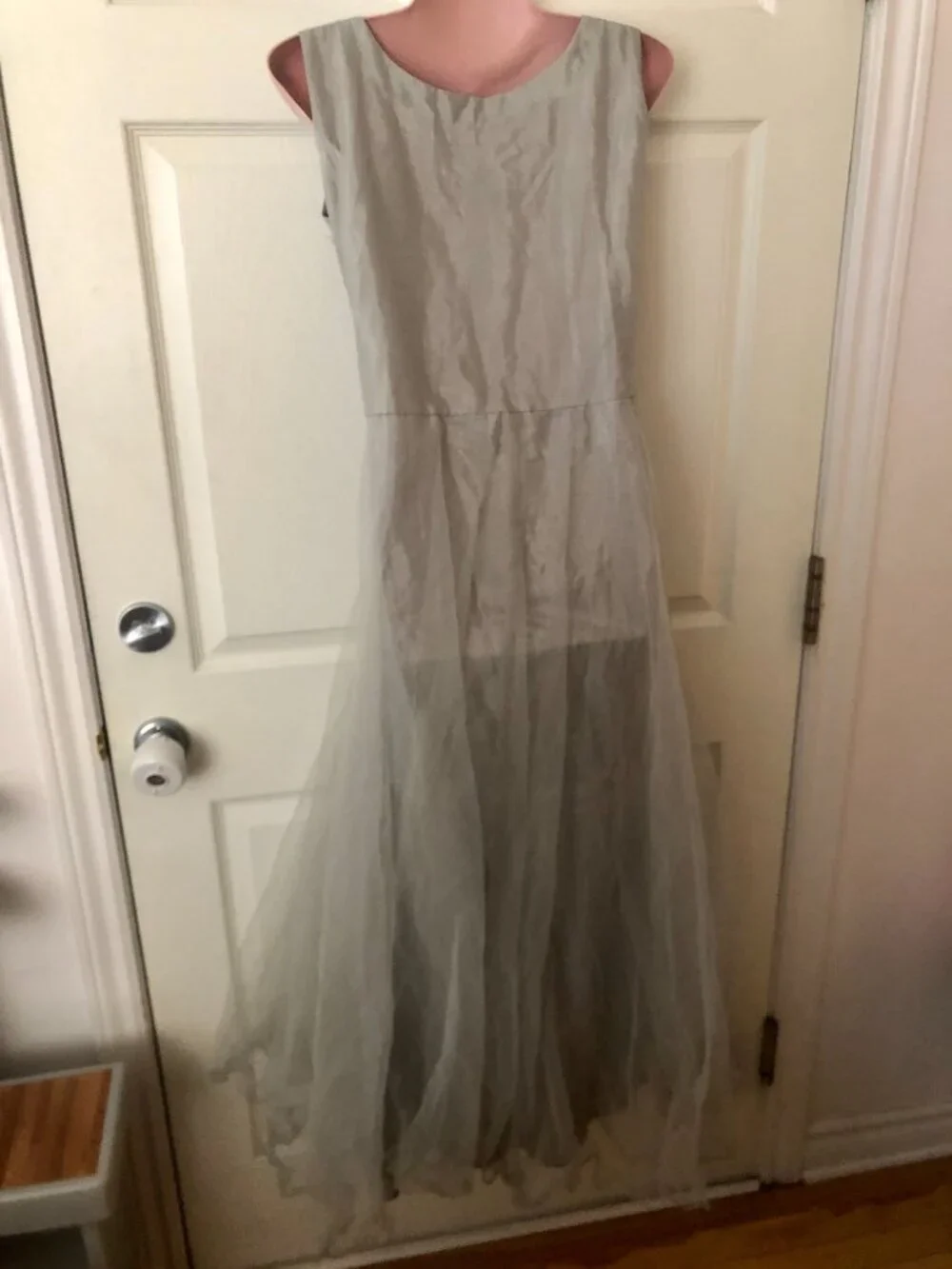 Formal Prom Maxi Dress S/M Embroidered Grey & Blue Indian Style Anarkali Gown - Picture 9 of 15